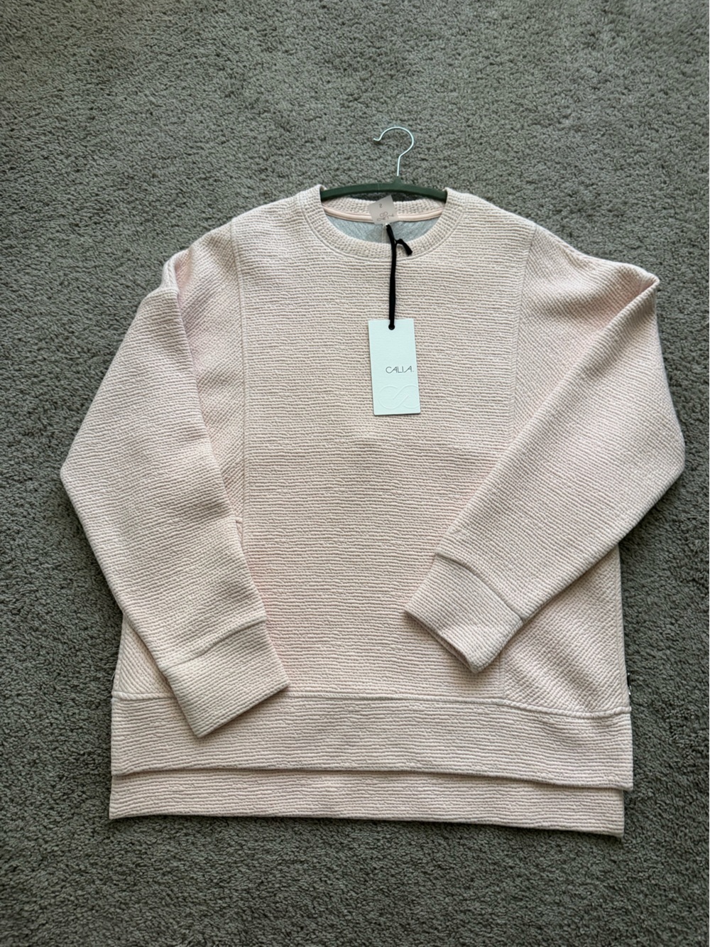 CALIA Light Pink Textured Crewneck Sweater